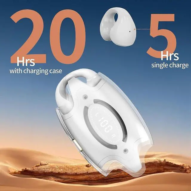 Alt view image 2 of 5 - White Open Ear Clip Headphones Bluetooth 5.3 with Mic, 30H Playtime for Women & Girls