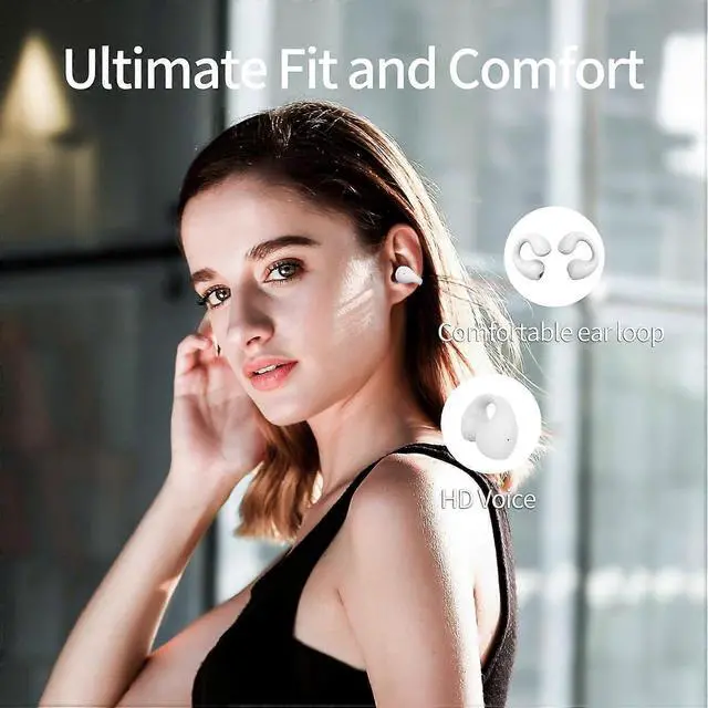 Alt view image 3 of 5 - White Open Ear Clip Headphones Bluetooth 5.3 with Mic, 30H Playtime for Women & Girls