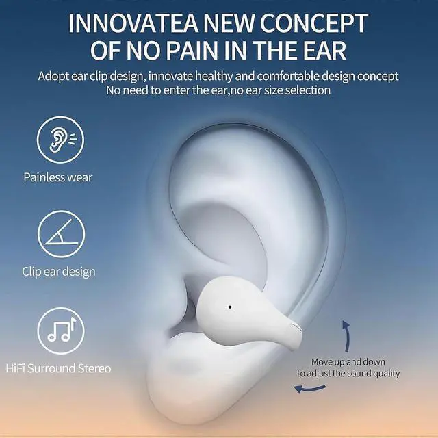 Alt view image 4 of 5 - White Open Ear Clip Headphones Bluetooth 5.3 with Mic, 30H Playtime for Women & Girls