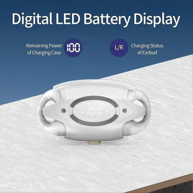 Alt view image 5 of 5 - White Open Ear Clip Headphones Bluetooth 5.3 with Mic, 30H Playtime for Women & Girls