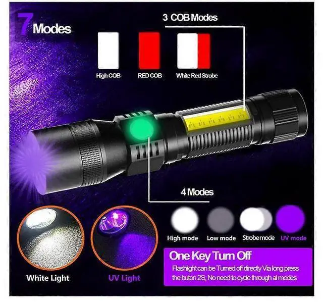 Alt view image 5 of 5 - Ecocleanpath 1200 Lumen UV LED Tactical Flashlight - Zoomable, Waterproof, 7 Modes for Pet Stain Detection & Camping