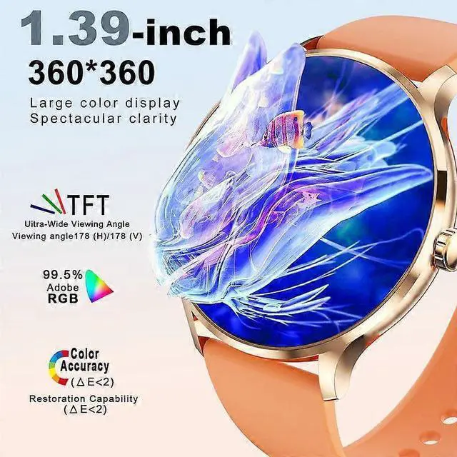 Alt view image 2 of 5 - Ecocleanpath 1.39" Smart Watch, Bluetooth 5.2, IP67 Waterproof, 114 Sports Modes, Orange Unisex for iPhone Android