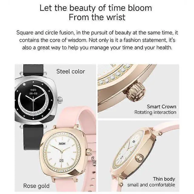 Alt view image 3 of 5 - Ecocleanpath LC605 Smart Watch 1.19'' AMOLED with Women's Health Monitor for Android iOS, Black