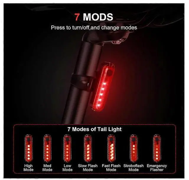 Alt view image 3 of 5 - EcocleanpathBike Lights 2-Pack, Bright Rear & Headlight Set, 7 Modes, 50H Runtime, IPX6 Waterproof (Black)