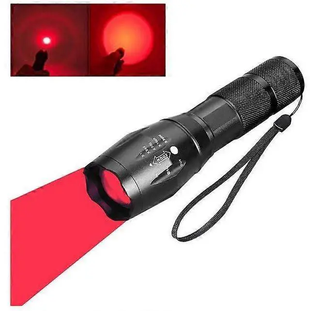 Main image of Ecocleanpath Red LED Tactical Hunting Flashlight, Zoomable Black Torch for Night Hunting