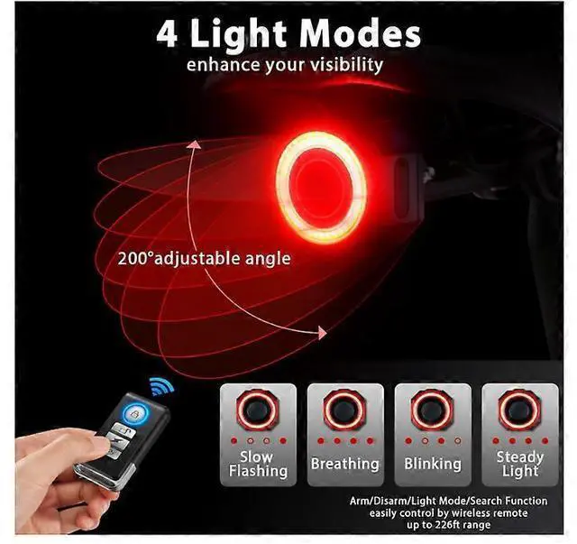 Alt view image 2 of 5 - EcocleanpathSmart Bike Brake Light with 110dB Alarm, Auto ON/Off, USB-C Rechargeable, Waterproof Rear Light (Black)
