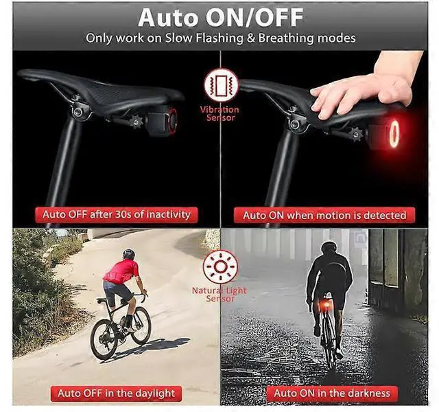 Alt view image 5 of 5 - EcocleanpathSmart Bike Brake Light with 110dB Alarm, Auto ON/Off, USB-C Rechargeable, Waterproof Rear Light (Black)