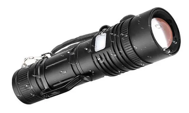 Alt view image 3 of 5 - Ecocleanpath USB Rechargeable Aluminum Alloy Flashlight, Telescopic Camping Torch Light for Outdoor Hiking (Black)