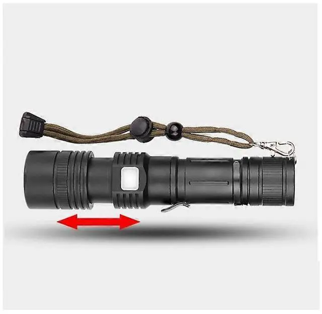 Alt view image 5 of 5 - Ecocleanpath USB Rechargeable Aluminum Alloy Flashlight, Telescopic Camping Torch Light for Outdoor Hiking (Black)