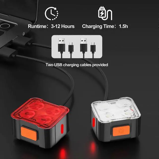 Alt view image 3 of 5 - EcocleanpathRechargeable Bike Lights Set, 500LM Front & 450LM Rear, 8+9 Modes, IP65 Waterproof for Cycling Safety