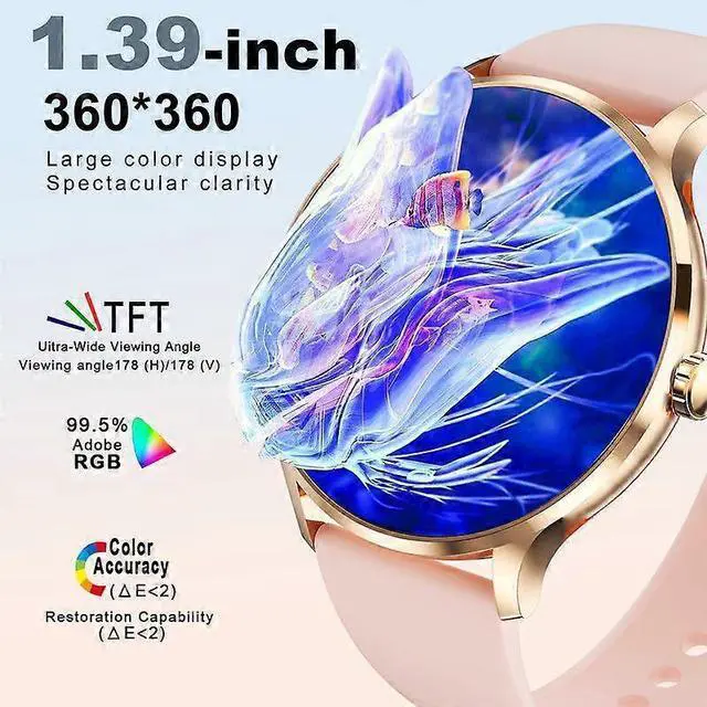 Alt view image 2 of 5 - Ecocleanpath Smart Watch 1.39" Full Touch, Bluetooth 5.2, IP67 Waterproof, 114 Sports Modes, Pink for Men & Women