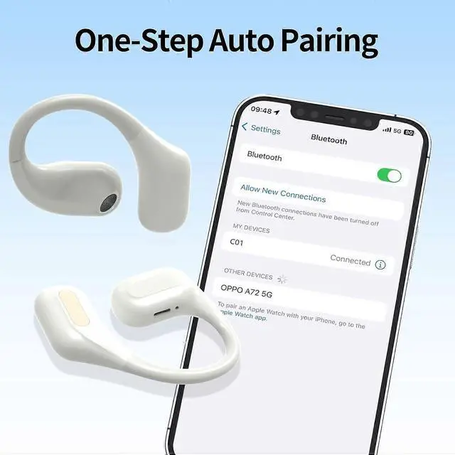 Alt view image 4 of 5 - C01 Wireless Earbuds Bluetooth 5.3, Noise Cancelling HiFi Stereo, 25H Playtime, IPX7 Waterproof, White