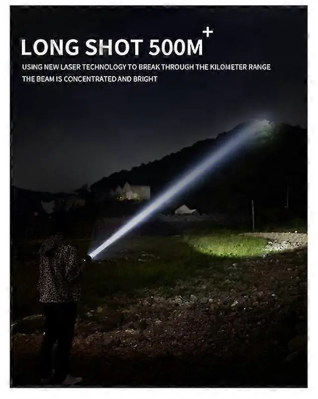 Alt view image 3 of 5 - Ecocleanpath XHP50 LED Tactical Flashlight, 10000 Lumens, 4 Modes & Stepless Dimming, USB Rechargeable, IPX4 Waterproof (Black)