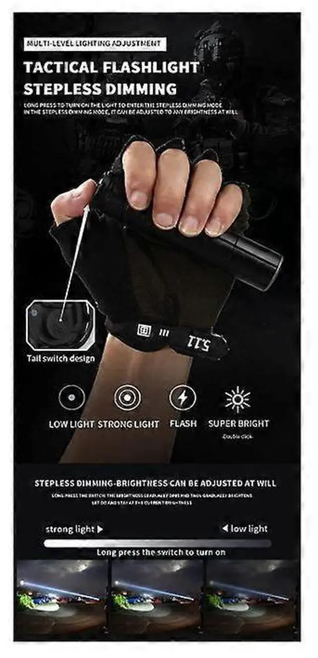 Alt view image 4 of 5 - Ecocleanpath XHP50 LED Tactical Flashlight, 10000 Lumens, 4 Modes & Stepless Dimming, USB Rechargeable, IPX4 Waterproof (Black)