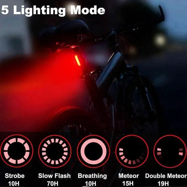 Alt view image 4 of 5 - EcocleanpathUSB Rechargeable LED Bike Tail Light, 70H Runtime, 5 Modes, IPX6 Waterproof, 300m Visibility for Night Cycling