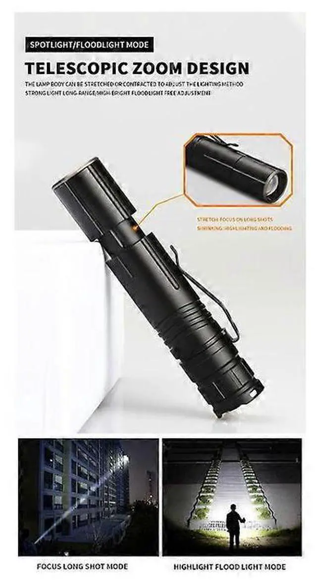 Alt view image 5 of 5 - Ecocleanpath XHP50 LED Tactical Flashlight, 10000 Lumens, 4 Modes & Stepless Dimming, USB Rechargeable, IPX4 Waterproof (Black)