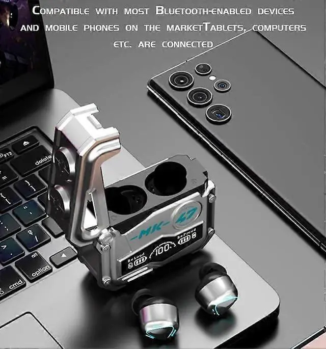Alt view image 2 of 5 - Mecha Style Gaming Wireless Earbuds, Bluetooth 5.3 HiFi Sound, 45ms Low Latency, 36H Playtime, White