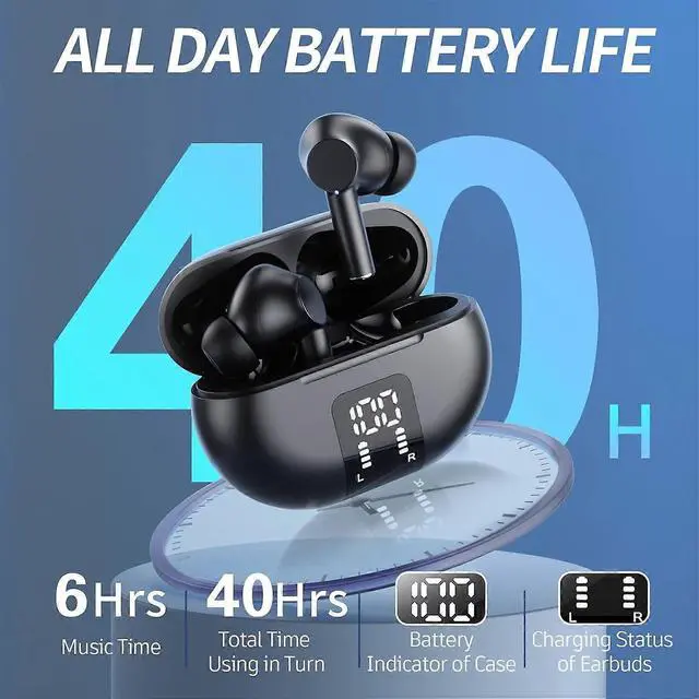 Alt view image 3 of 5 - Bluetooth 5.3 Wireless Earbuds, 40H Playtime LED Display, Bass Stereo with Mic for iPhone Android