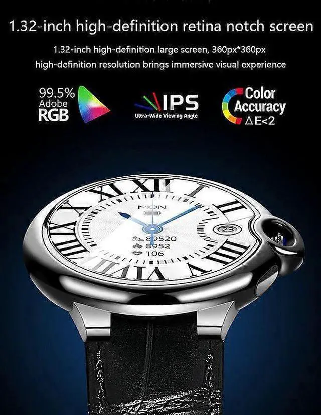 Alt view image 3 of 5 - Ecocleanpath Smart Watch 1.32" HD Screen, IP67 Waterproof, Bluetooth Calls, Health Monitor - Black