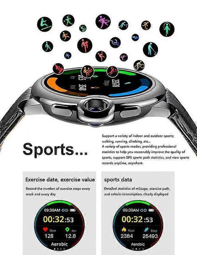 Alt view image 4 of 5 - Ecocleanpath Smart Watch 1.32" HD Screen, IP67 Waterproof, Bluetooth Calls, Health Monitor - Black