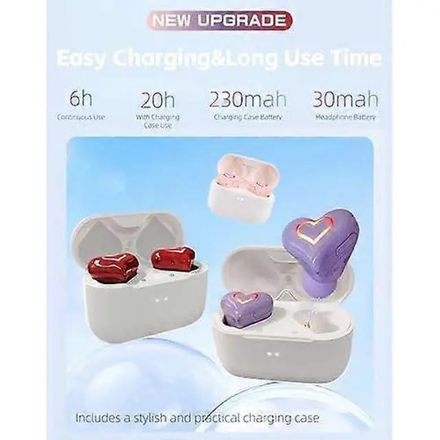 Alt view image 5 of 5 - Luminous Heart-Shaped Wireless Earbuds with Charging Case, BT5.3 Noise Cancelling HiFi Stereo Sound (Pink)