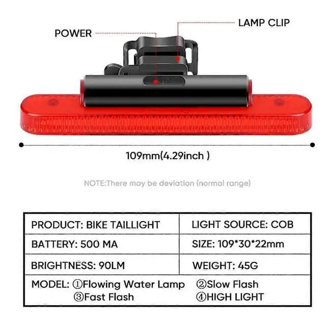 Alt view image 3 of 5 - Ecocleanpath500mAh USB Rechargeable Bike Taillight, 90 Lumen MTB Rear Safety Light with 4 Modes, Black