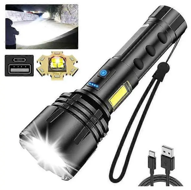 Main image of Ecocleanpath XHP70 Super Bright Flashlight, 12000 Lumen Rechargeable, 7 Modes & Zoom, COB Light, Black