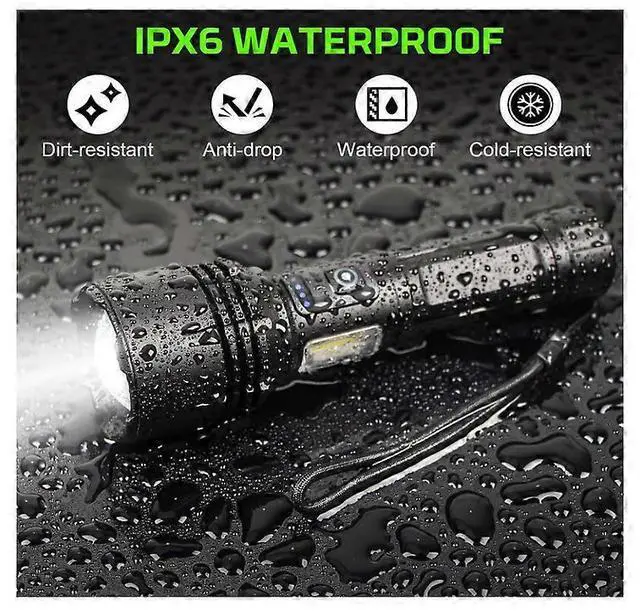 Alt view image 5 of 5 - Ecocleanpath XHP70 Super Bright Flashlight, 12000 Lumen Rechargeable, 7 Modes & Zoom, COB Light, Black