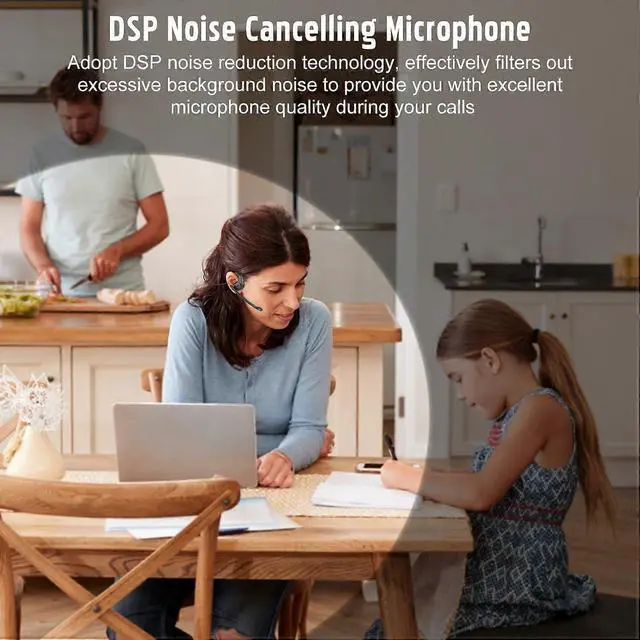 Alt view image 3 of 5 - Bluetooth 5.3 Wireless Headphones with Detachable Mic, DSP Noise Cancelling, 12H Battery - Black