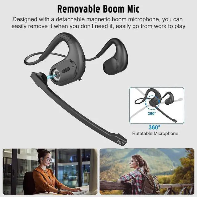 Alt view image 4 of 5 - Bluetooth 5.3 Wireless Headphones with Detachable Mic, DSP Noise Cancelling, 12H Battery - Black