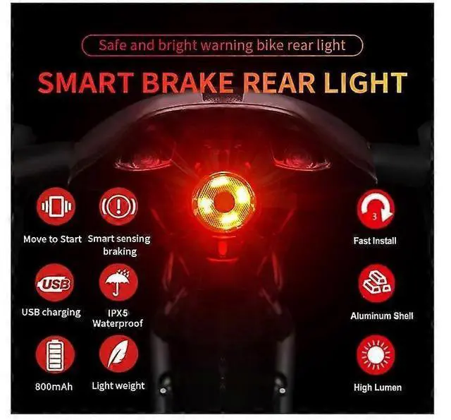 Alt view image 3 of 5 - EcocleanpathUSB Rechargeable Bike Tail Light with Smart Brake Sensor, IPX5 Waterproof, Ultra Bright LED for Night Cycling Safety (Black)