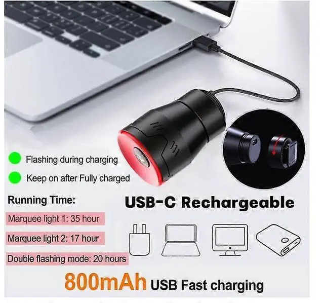 Alt view image 4 of 5 - EcocleanpathUSB Rechargeable Bike Tail Light with Smart Brake Sensor, IPX5 Waterproof, Ultra Bright LED for Night Cycling Safety (Black)