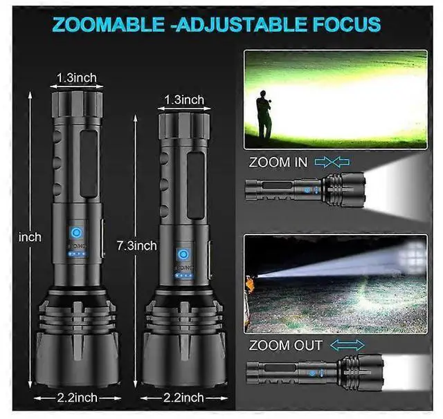Alt view image 5 of 5 - Ecocleanpath 90000 Lumen Rechargeable Tactical Flashlight, XHP70.2 LED with COB Sidelight & Power Bank - Black