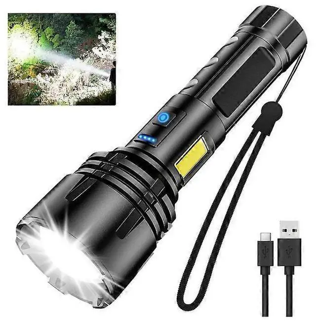 Main image of Ecocleanpath 90000 Lumen Rechargeable Tactical Flashlight, XHP70.2 LED with COB Sidelight & Power Bank - Black