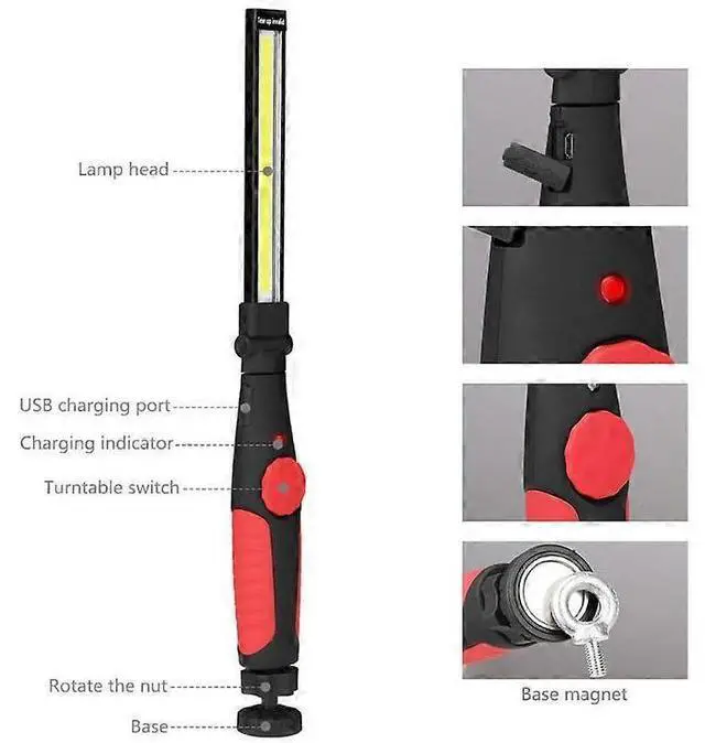 Alt view image 5 of 5 - Ecocleanpath LED Rechargeable Work Light with Magnet, 360° Rotating Cordless Mechanic Lamp (Red)