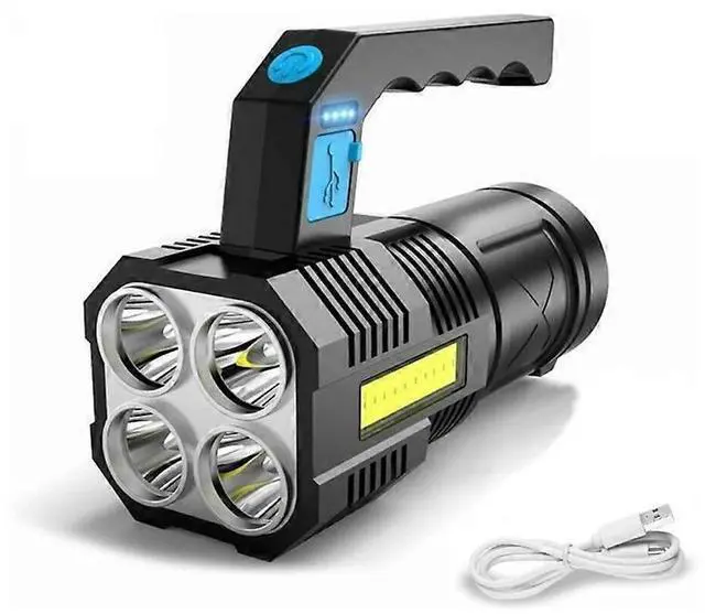 Main image of Ecocleanpath Rechargeable LED Flashlight, 500m Spotlight, Waterproof COB Lantern with 4 Modes, Black