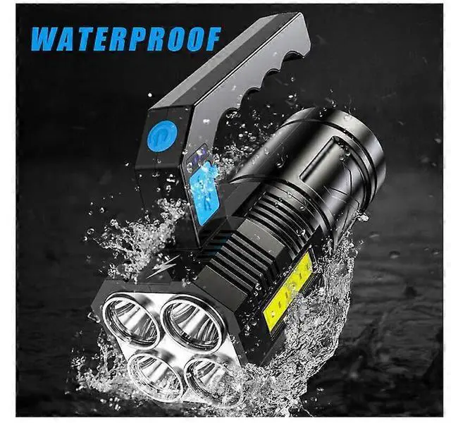 Alt view image 3 of 5 - Ecocleanpath Rechargeable LED Flashlight, 500m Spotlight, Waterproof COB Lantern with 4 Modes, Black
