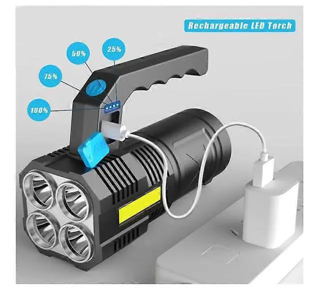Alt view image 5 of 5 - Ecocleanpath Rechargeable LED Flashlight, 500m Spotlight, Waterproof COB Lantern with 4 Modes, Black
