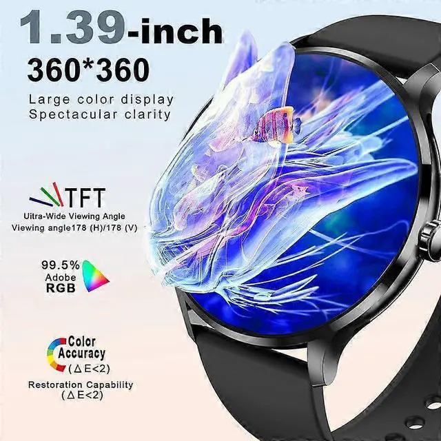 Alt view image 2 of 5 - Ecocleanpath 1.39" Smart Watch, Bluetooth 5.2, IP67 Waterproof, 114 Sports Modes, 7-Day Battery, Black
