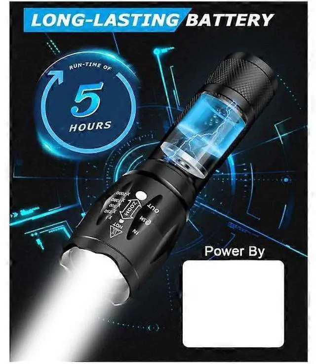 Alt view image 5 of 5 - Ecocleanpath 2000 Lumen Rechargeable LED Tactical Flashlight L2 - Zoomable, Waterproof, Super Bright Black Torch
