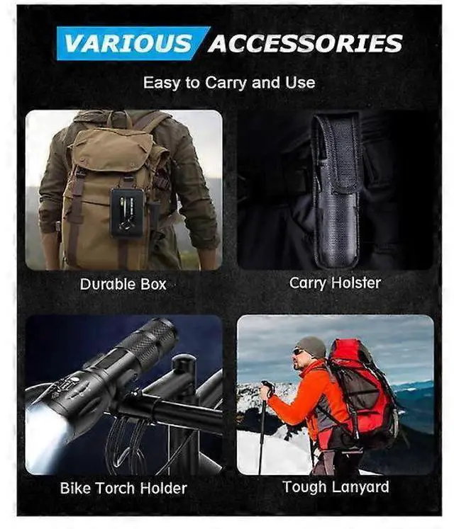 Alt view image 4 of 5 - Ecocleanpath 2000 Lumen Rechargeable LED Tactical Flashlight L2 - Zoomable, Waterproof, Super Bright Black Torch