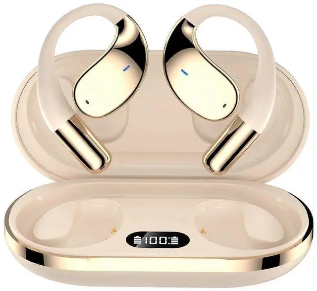 Main image of AI Translation Earbuds Q39: Open-Ear Wireless Bluetooth Headset with LED Case, Sweatproof for Business & Travel (Yellow)