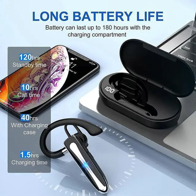 Alt view image 5 of 5 - Bluetooth 5.3 Earphones with Mic, 80H Playtime, USB-C Charging, Waterproof, Ideal for Truck Drivers, Black