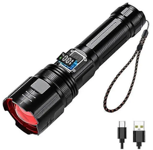 Main image of Ecocleanpath 200,000 Lumens Rechargeable Flashlight with Digital Display, Zoom, 5 Modes & Power Bank - Black