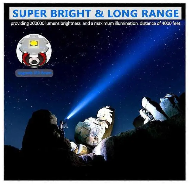 Alt view image 2 of 5 - Ecocleanpath 200,000 Lumens Rechargeable Flashlight with Digital Display, Zoom, 5 Modes & Power Bank - Black