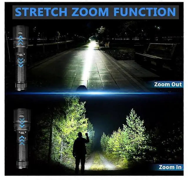 Alt view image 4 of 5 - Ecocleanpath 200,000 Lumens Rechargeable Flashlight with Digital Display, Zoom, 5 Modes & Power Bank - Black