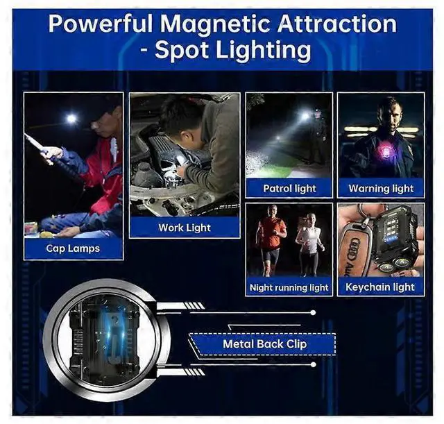 Alt view image 4 of 5 - Ecocleanpath 900LM Mini LED Keyring Torch, USB Rechargeable 8-Mode COB Flashlight with Magnetic Tail (Black)