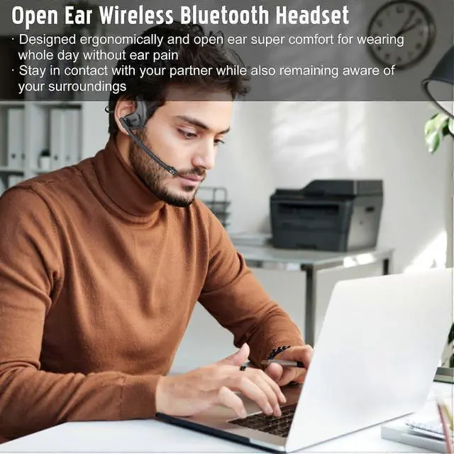 Alt view image 2 of 5 - Wireless Bluetooth 5.3 Headset with Detachable Mic, DSP Noise Cancelling, 12H Battery - Black