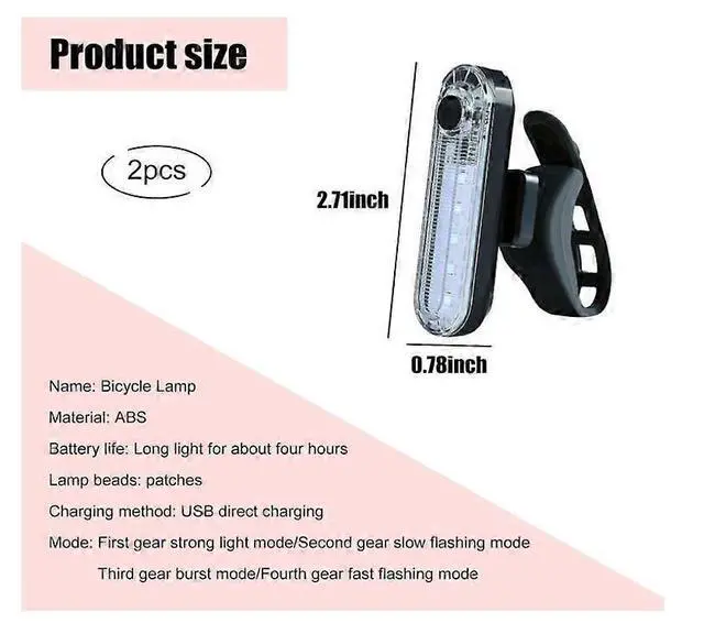 Alt view image 2 of 5 - Ecocleanpath2-Pack Ultra Bright LED Bike Tail Light, 4 Mode Waterproof Rear Bicycle Light (White)