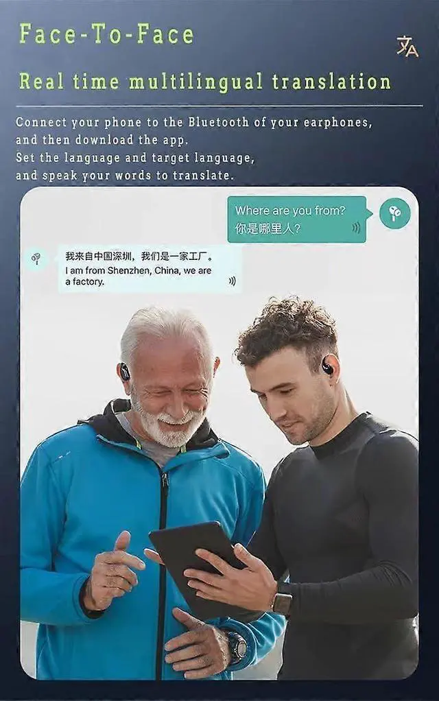 Alt view image 5 of 5 - AI Translation Headset Bluetooth 5.3, 140+ Languages, 25H Battery, Low Latency Gaming (Black)